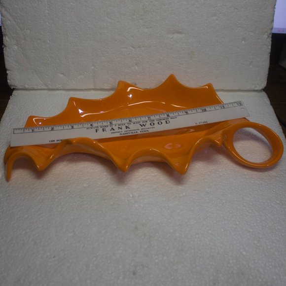 Vintage Orange Ceramic Glazed Leaf Candy Dish, Serving Platter, Table Sitter - Picture 8 of 10